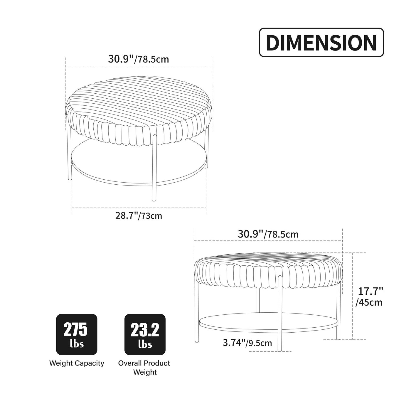 Modern Upholstered Round Ottoman Coffee Table With Storage Shelf by HouseOfZazla