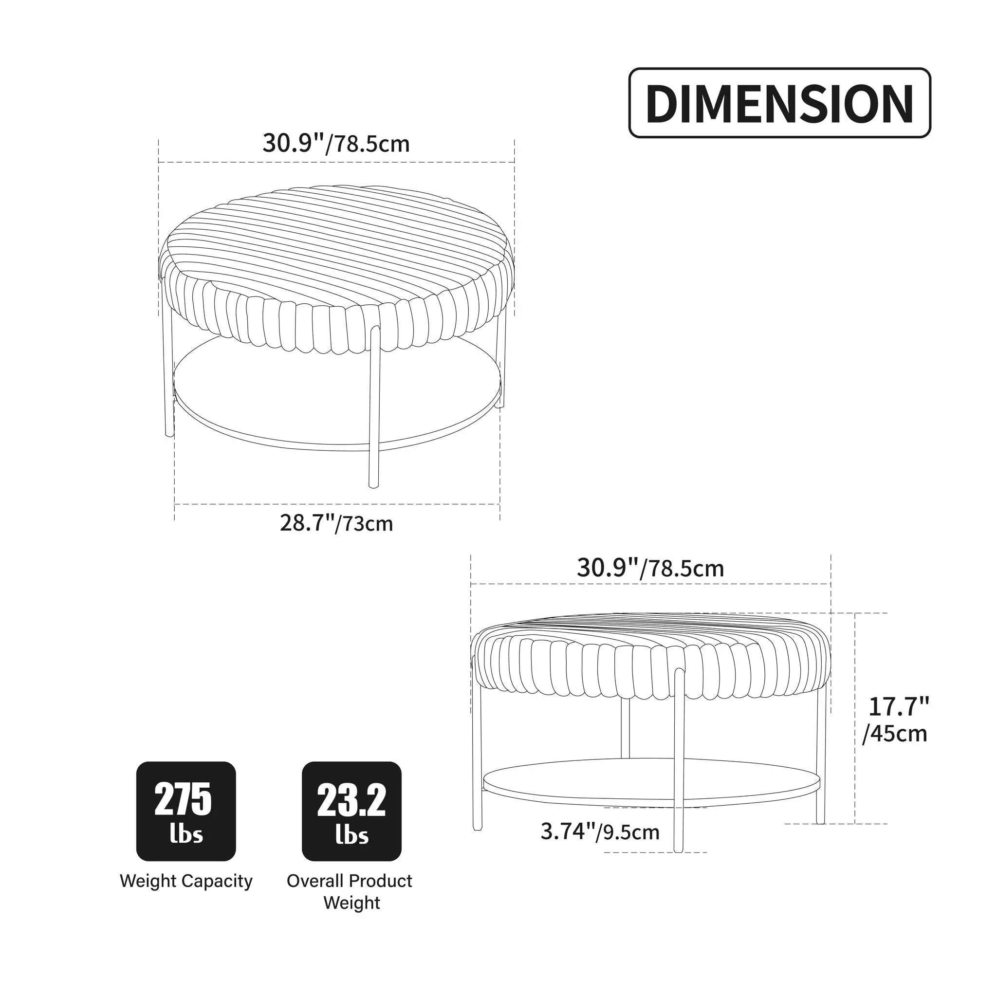 Modern Upholstered Round Ottoman Coffee Table With Storage Shelf by HouseOfZazla