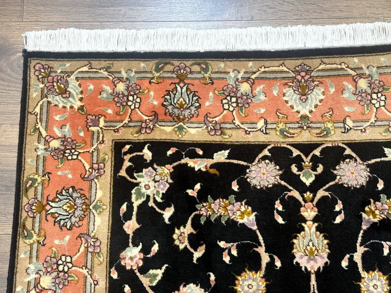 Persian Tabriz Rug 3x5 Black and Salmon Floral Fine Handmade 360 KPSI by Jewel Rugs