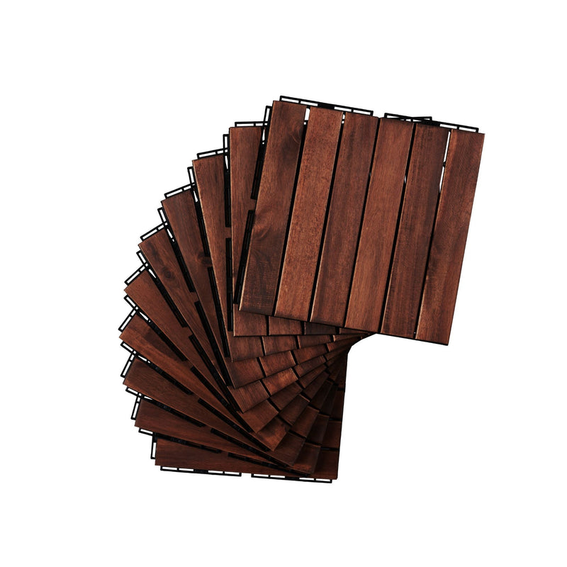 Interlocking Deck Tiles Striped Pattern, Square Acacia Hardwood Outdoor Flooring For Patio, Bancony, Pool Side by HouseOfZazla
