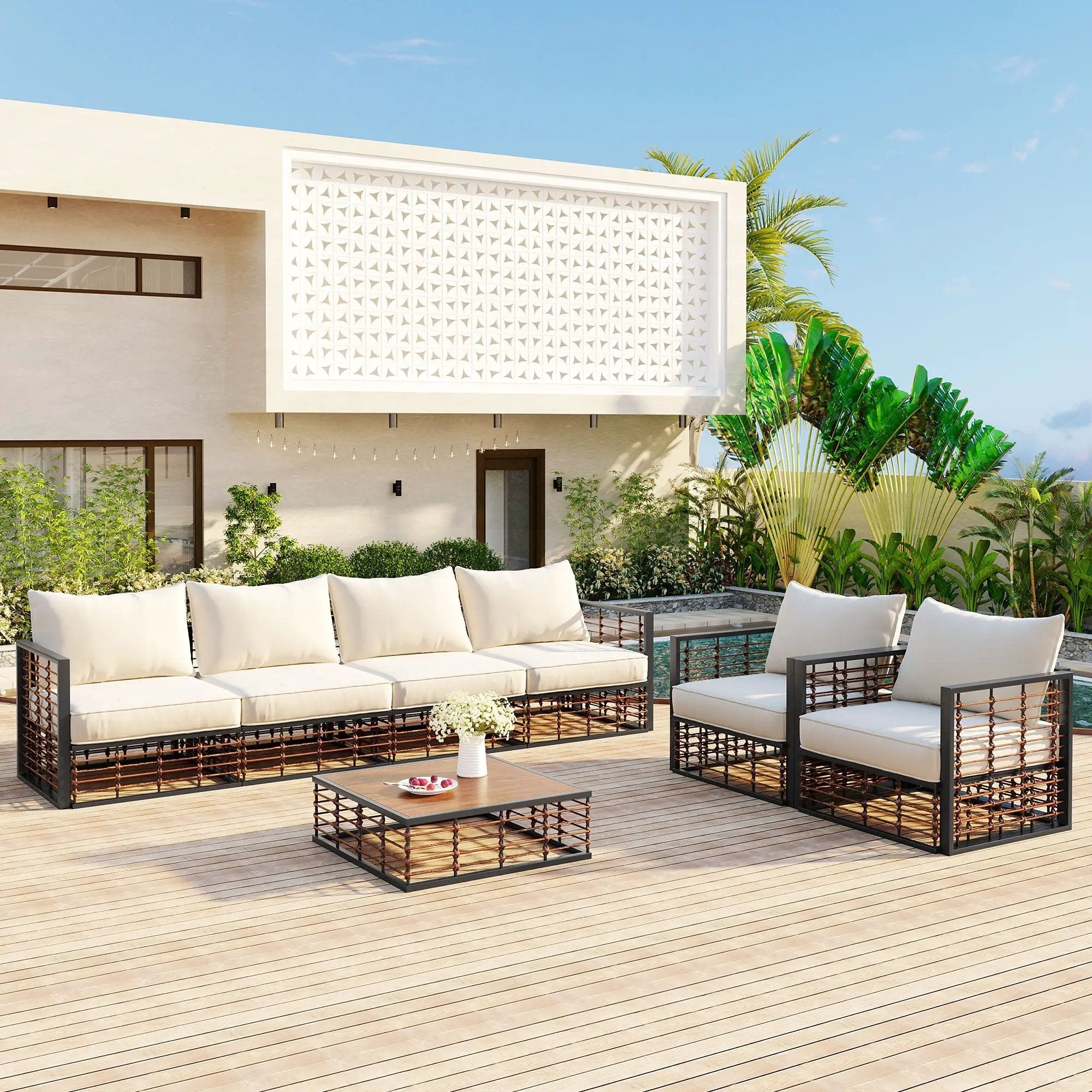 TOPMAX Modern Minimalist 7-Piece Metal Patio Sectional Sofa Set by HouseOfZazla