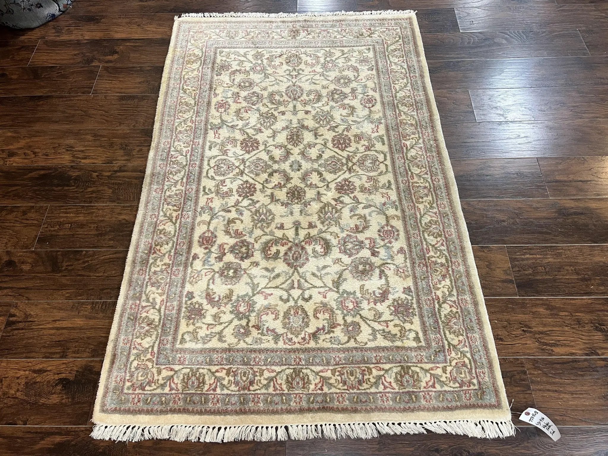 Indo Persian Rug 4x6, Vintage Handmade Wool Carpet, Floral Allover Pattern, Beige, Pair B by Jewel Rugs