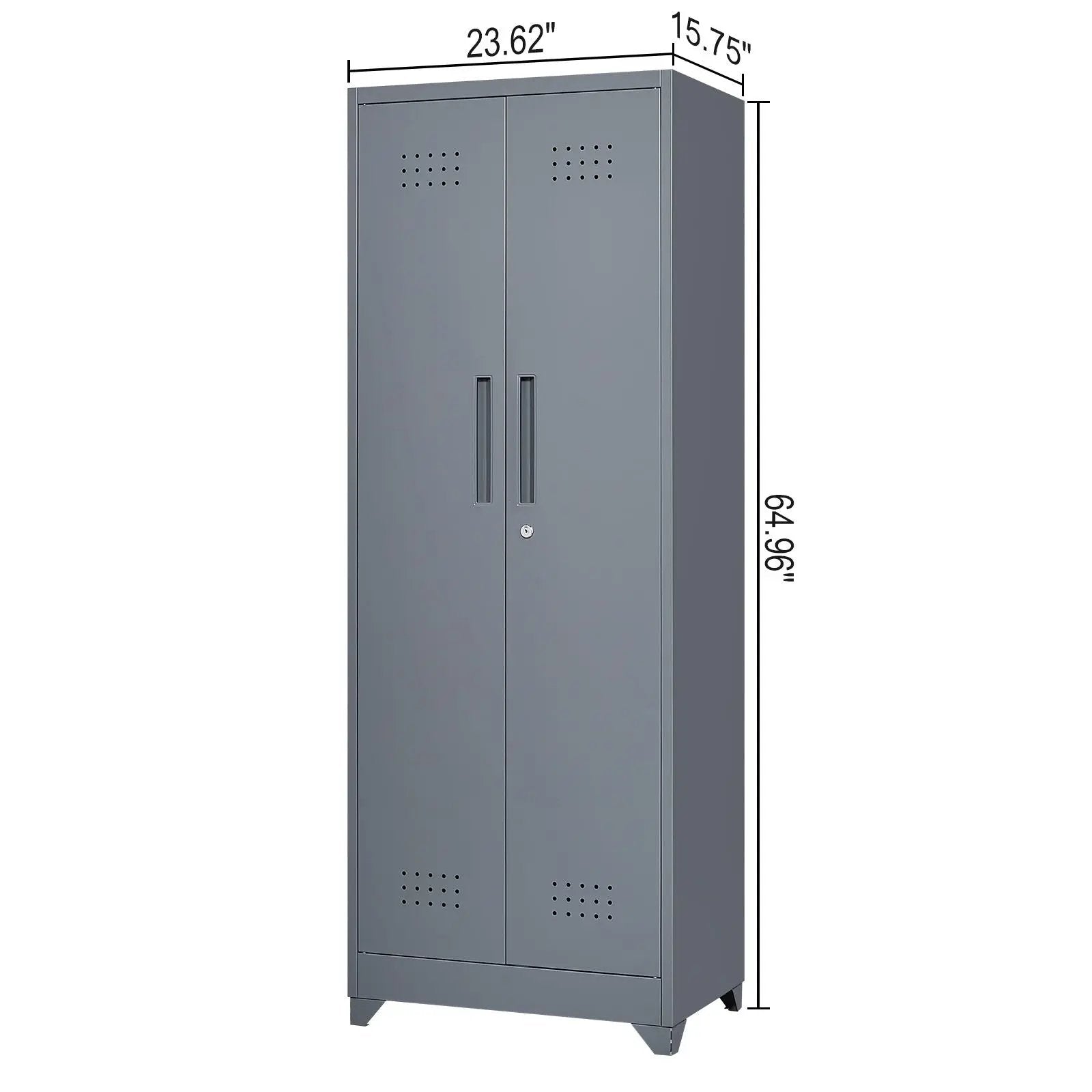 Heavy Duty Storage Cabinet With Locking Doors, Hanging Rod & Shelves, Broom Closet - Gray by HouseOfZazla