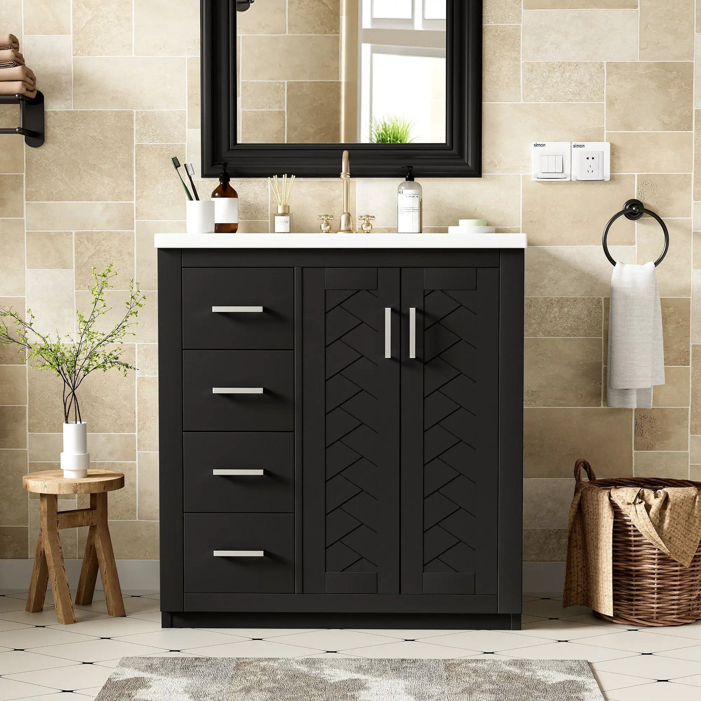 Ceramic Sink Combo, Freestanding Vanity Set With 3 Drawers & Soft Closing Doors by HouseOfZazla