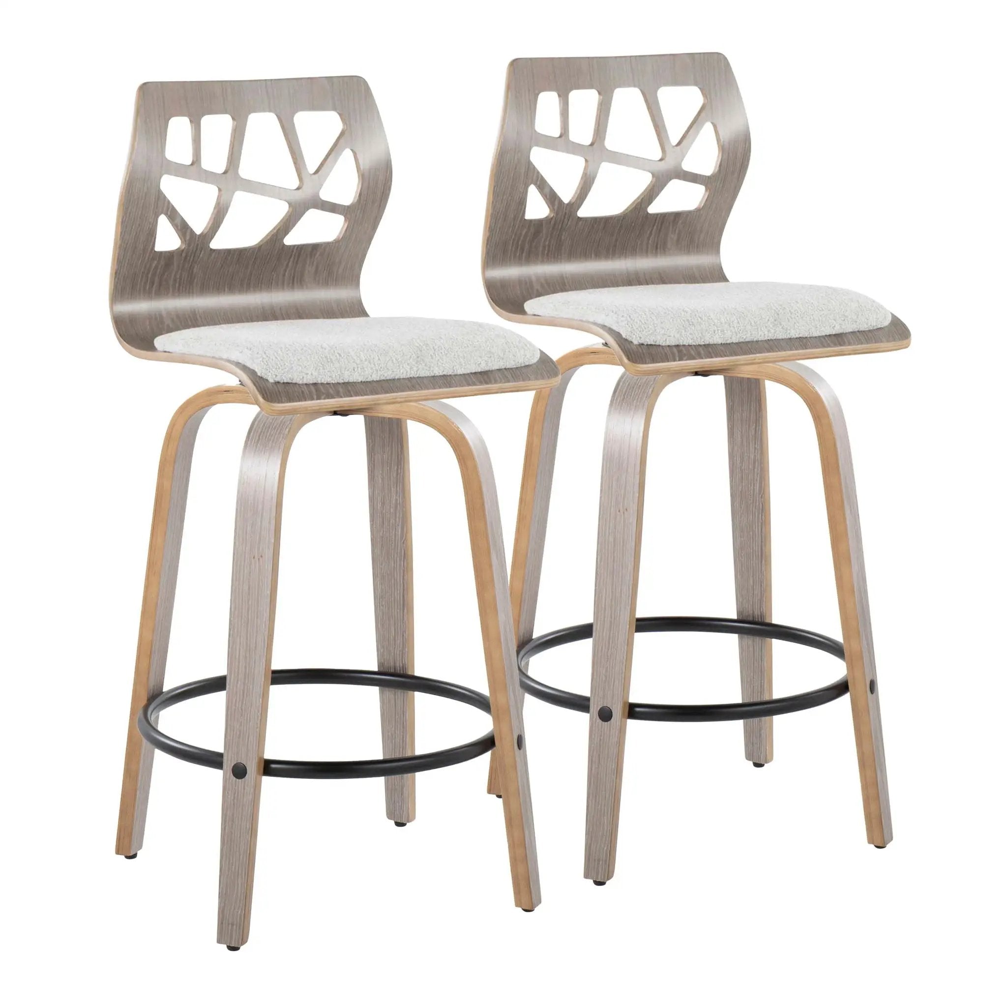 Folia - Contemporary Fixed Height Counter Stool With Swivel With Round Footrest (Set of 2) - Light Gray by HouseOfZazla