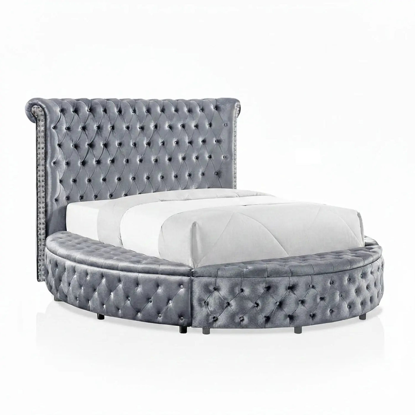 Glam Button Tufted Wingback Round Bed With Storage And USB Ports by HouseOfZazla