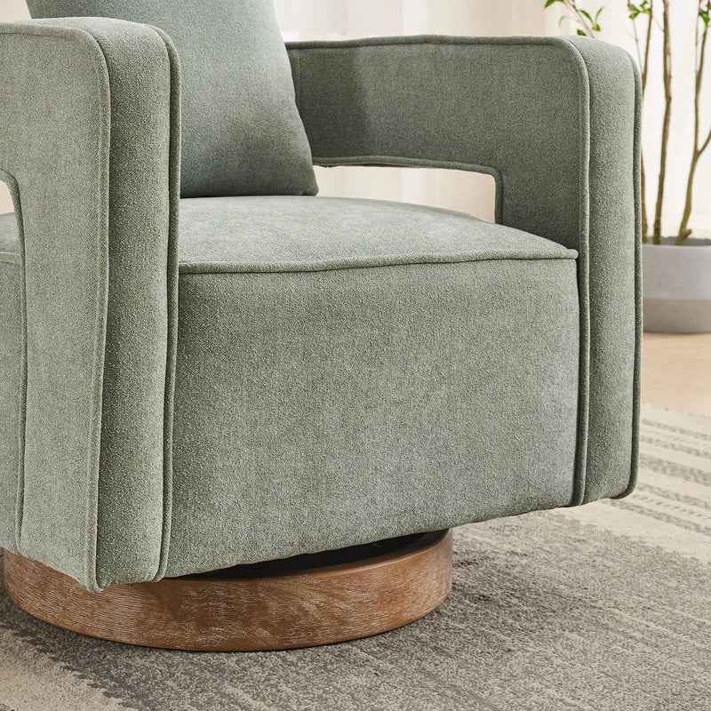 Swivel Accent Open Back Barrel Chair With Weathered Base by Unique Piece Furniture