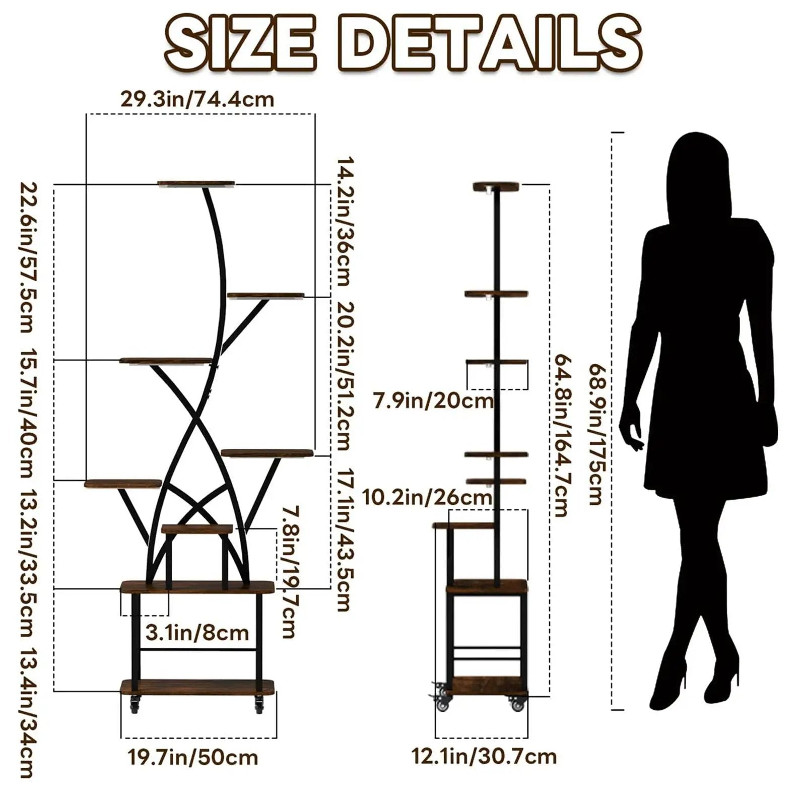Plant Stand Indoor With Grow Light, 8 Tiered Tall Indoor Plant Shelves For Multiple Plants - Walnut / Black by HouseOfZazla