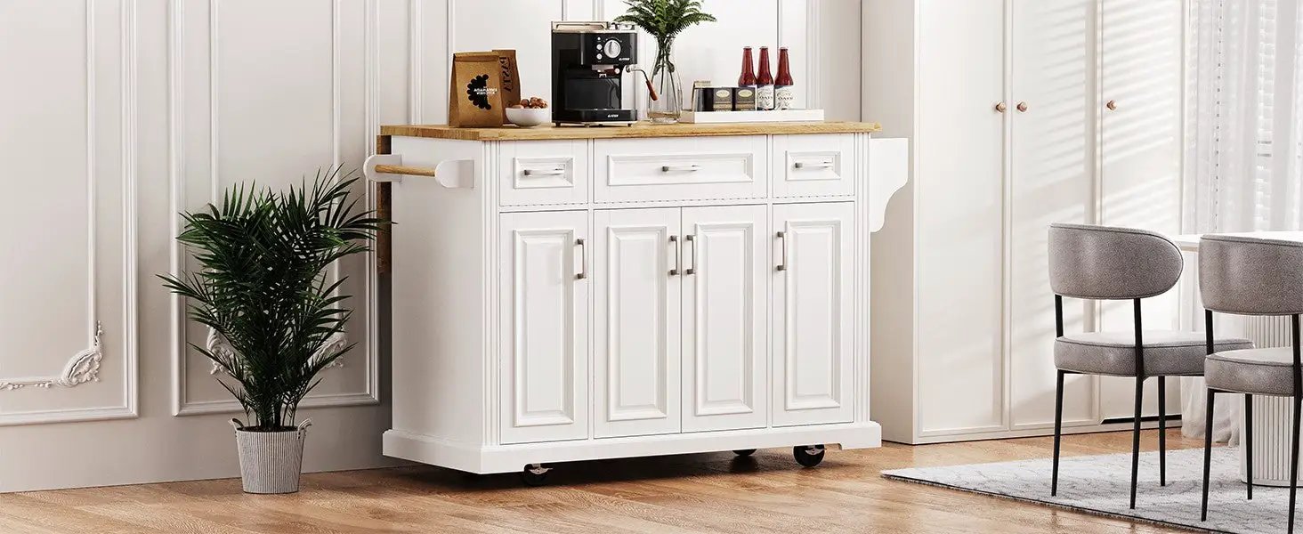 K&K 54-Inch Large Kitchen Island with Rubber Wood Drop Leaf by HouseOfZazla