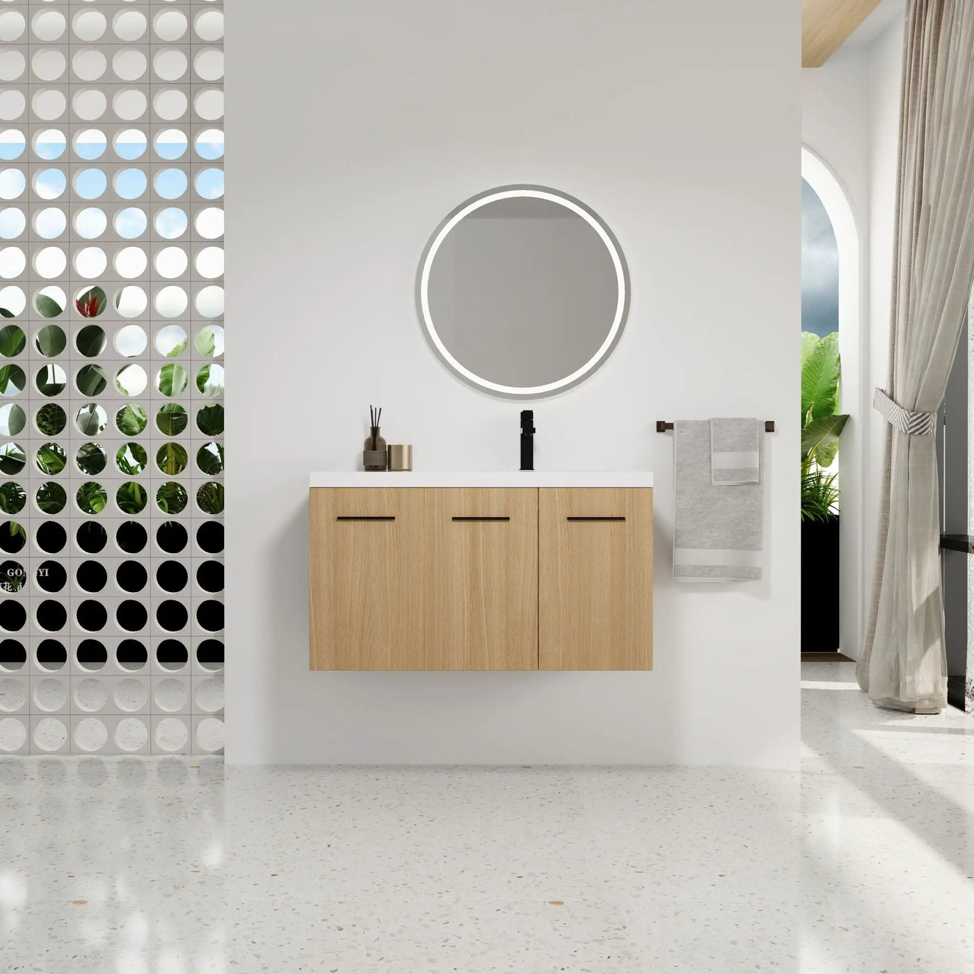 Wall Mounted Floating Bathroom Vanity With Sink, 3 Door Modular Cabinet by Unique Piece Furniture
