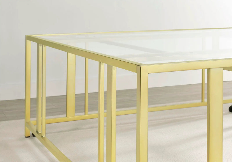 Adri Square Glass Top Coffee Table with Casters Matte Brass by Unique Piece Furniture