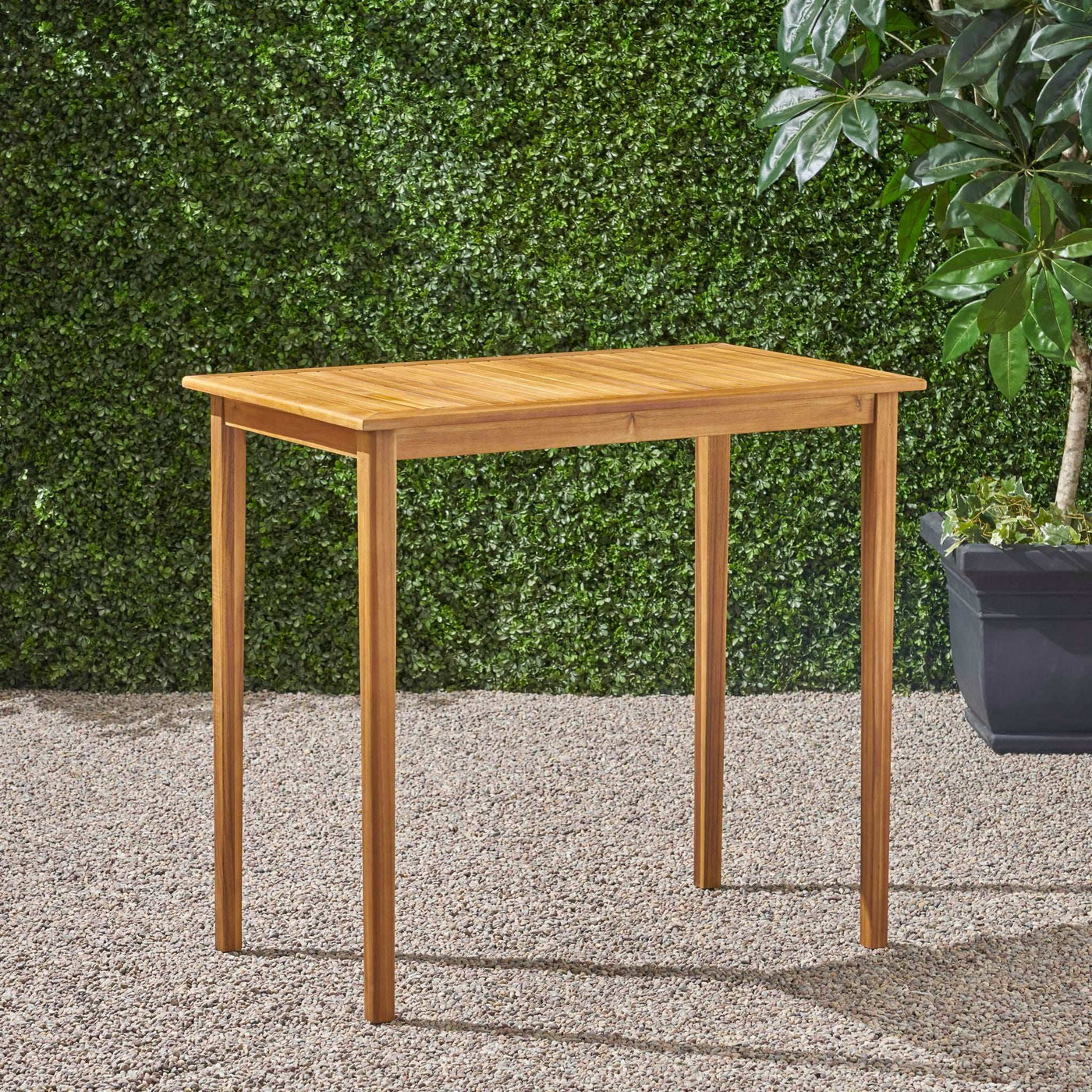 Outdoor Minimalist Acacia Wood Rectangle Bar Table by HouseOfZazla