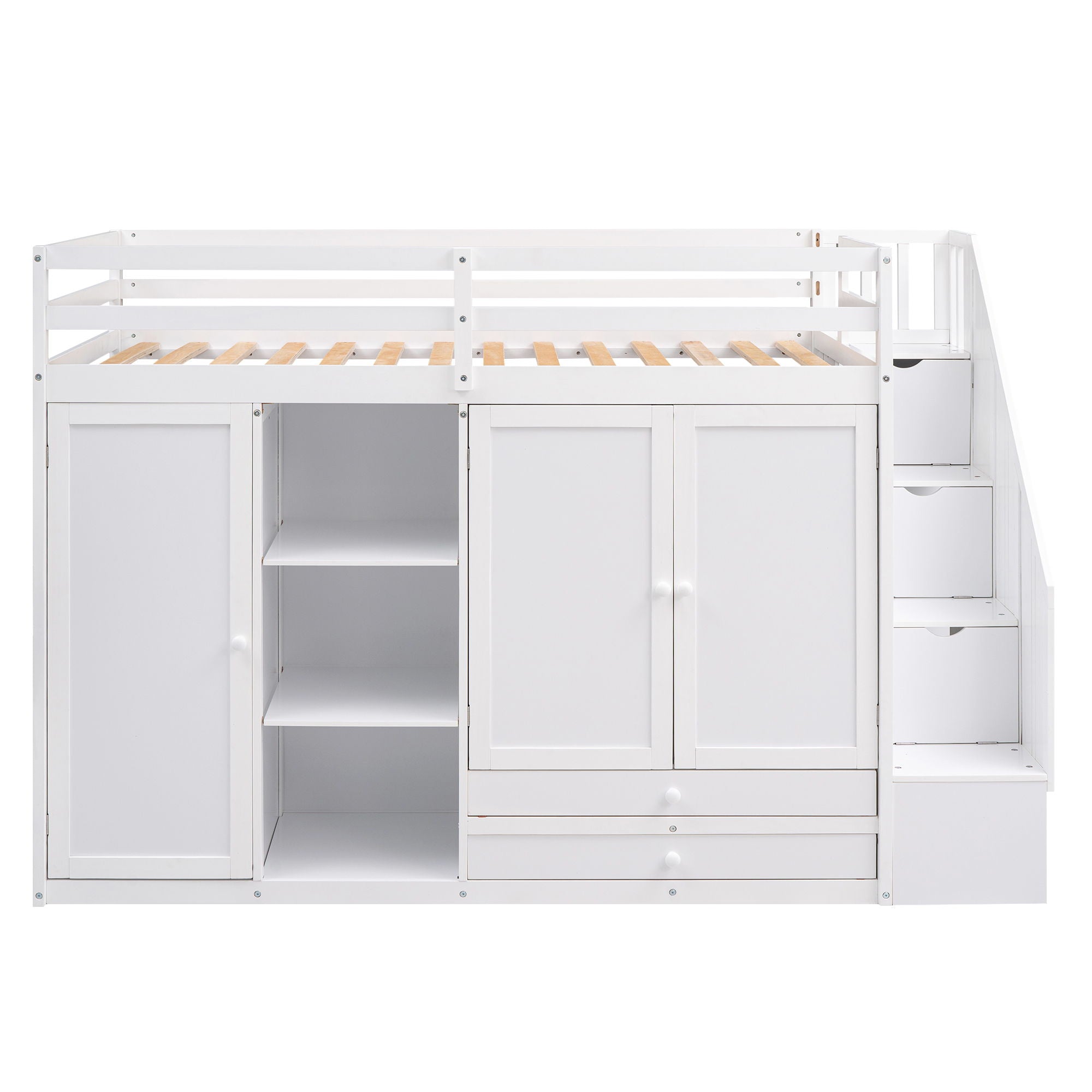 Loft Bed With 3 Shelves, 2 Wardrobes, 2 Drawers, Ladder Storage by HouseOfZazla
