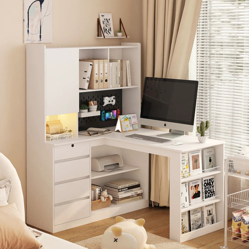 L Shaped Desk with Charger and Drawers by HouseOfZazla