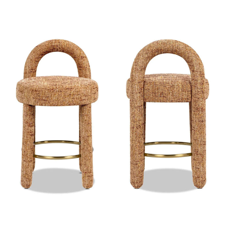 Penny Round Arched Fully Upholstered Counter Stool, Set of 2, Golden by HouseOfZazla