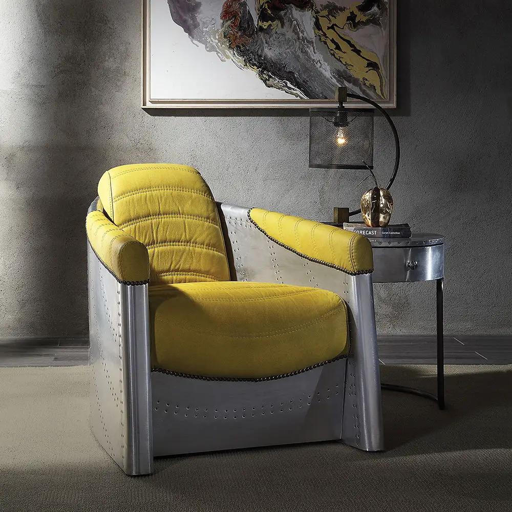 Brancaster - Accent Chair - Yellow Top Grain Leather & Aluminum by Unique Piece Furniture
