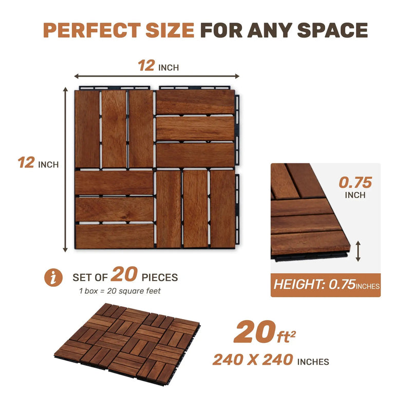 Acacia Wood Interlocking Deck Tiles - Checker Pattern by HouseOfZazla