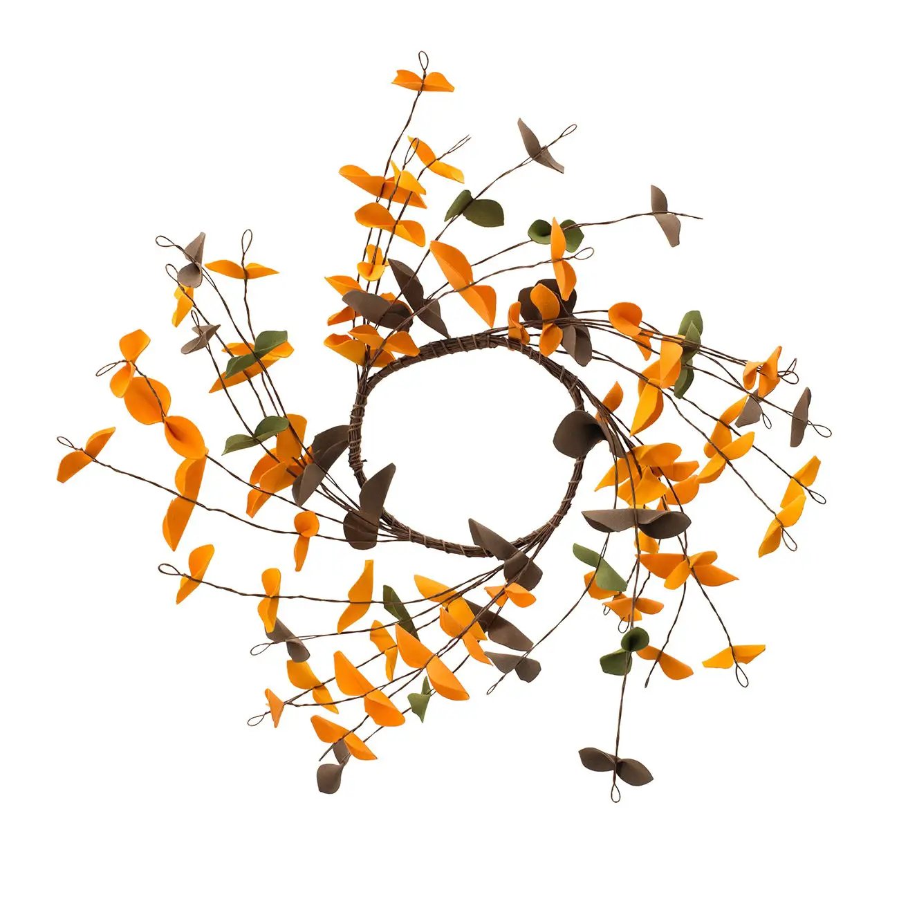 Fall Leaves Wreath, Botanicals Decor For Harvest Festival Fall Festival & Thanksgiving Table Decorations (Set of 12) - Orange Multi by Unique Piece Furniture