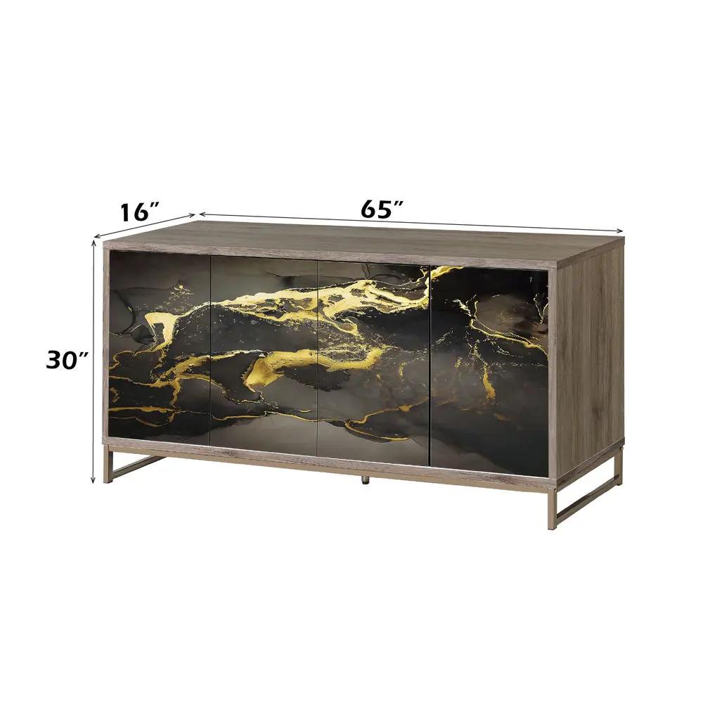 Payo - Console Cabinet - Black Marble Print Oak & Champagne by Unique Piece Furniture