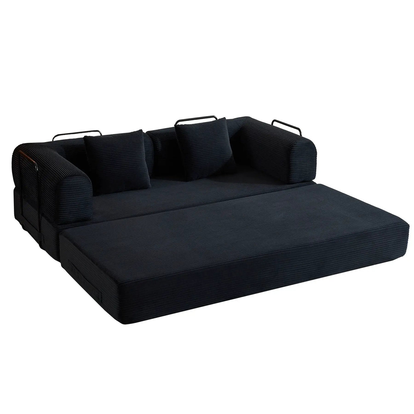 Convertible Sleeper Sofa Bed With Cylindrical Pillow, With Fixed Shape Frame by HouseOfZazla