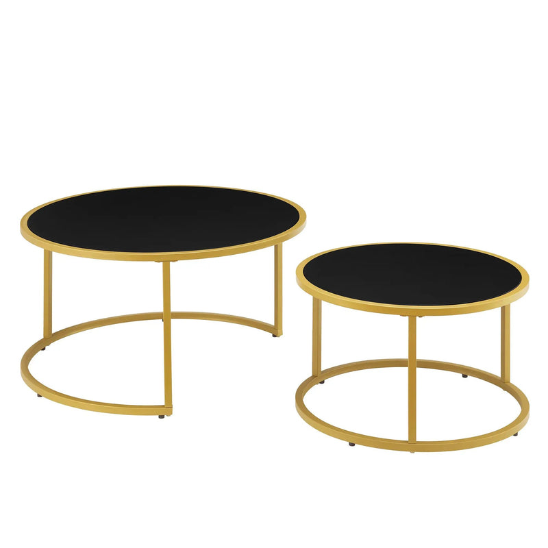 Modern Faux Leather Nesting Round Coffee Table Set of 2 by HouseOfZazla