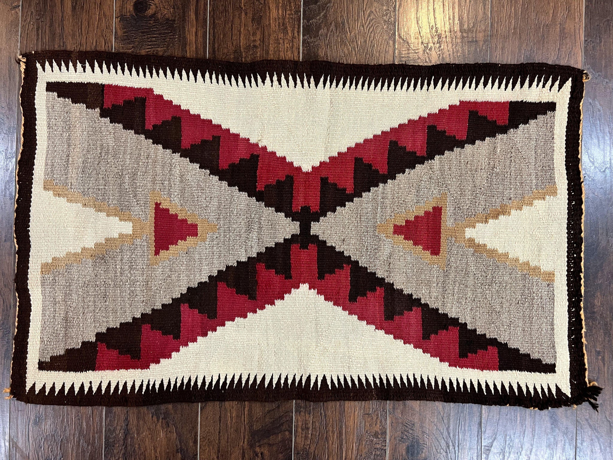 Antique Navajo Rug 2x4, Collectible Native American Wool Handmade Rug, Ivory Black Red Gray, Vintage Navajo Textile by Jewel Rugs