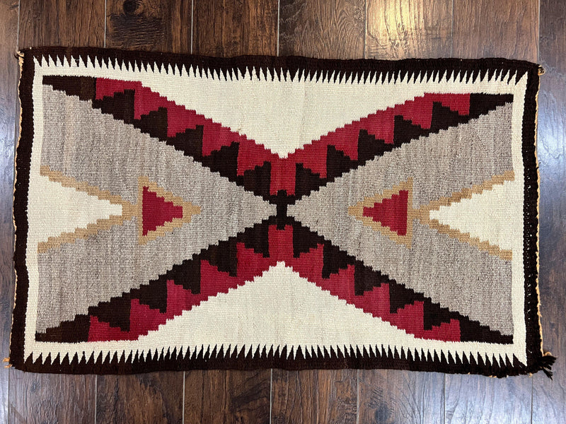 Antique Navajo Rug 2x4, Collectible Native American Wool Handmade Rug, Ivory Black Red Gray, Vintage Navajo Textile by Jewel Rugs