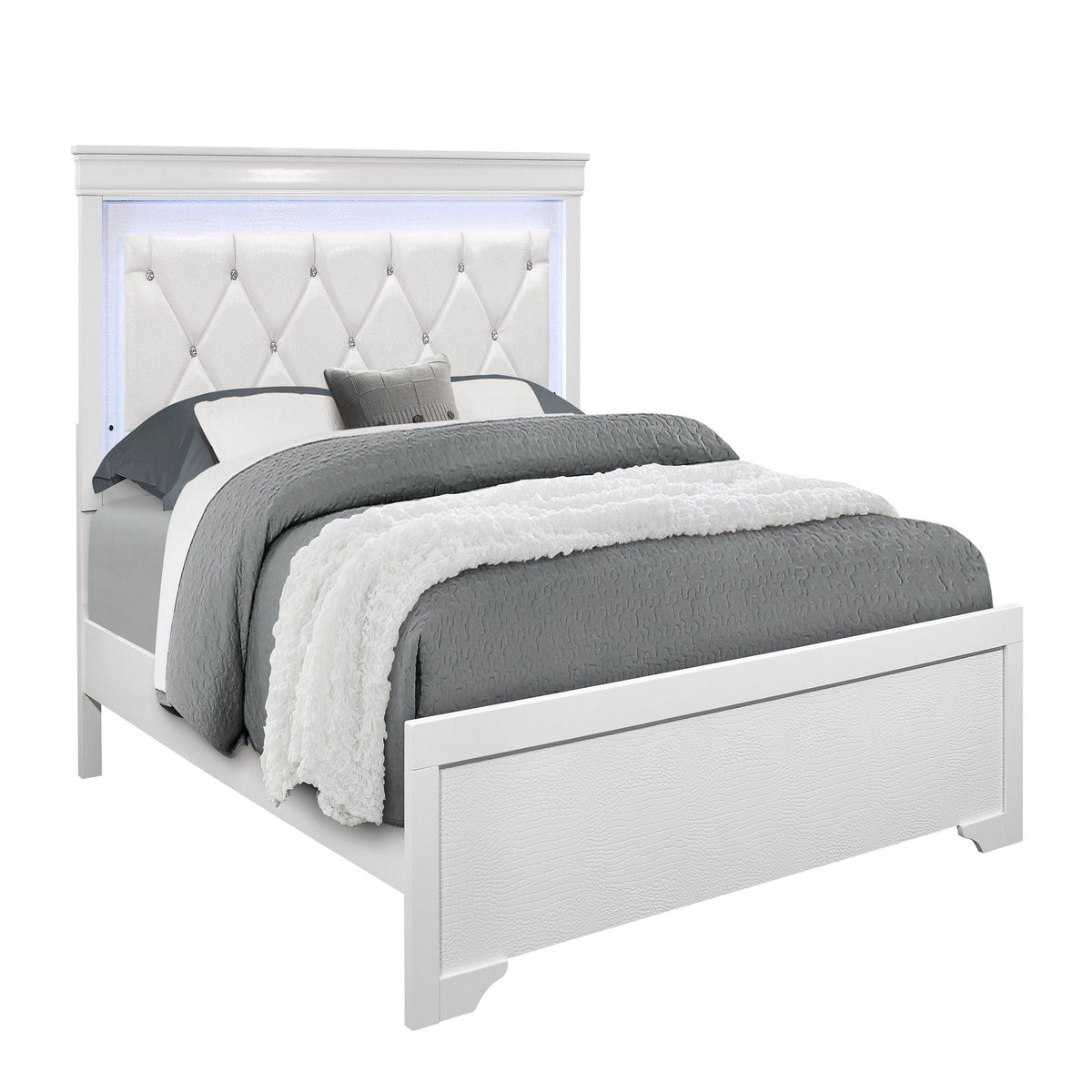 Panel Bed with LED Lighting and Tufted Headboard - White or Dark Gray, photo 6 of 16