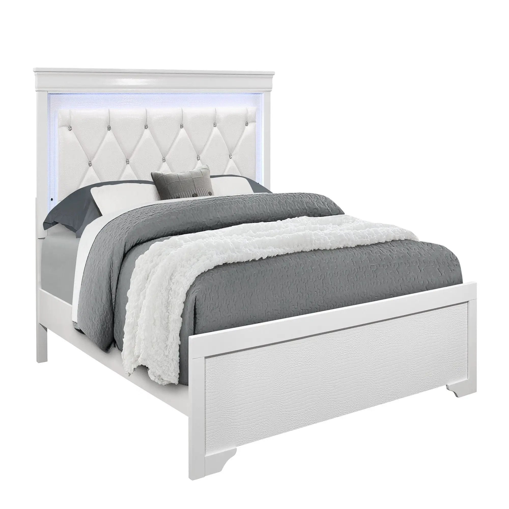 Shaker - Bed With LED Lighting And Crystal Inspired Tufted Headboard by Unique Piece Furniture