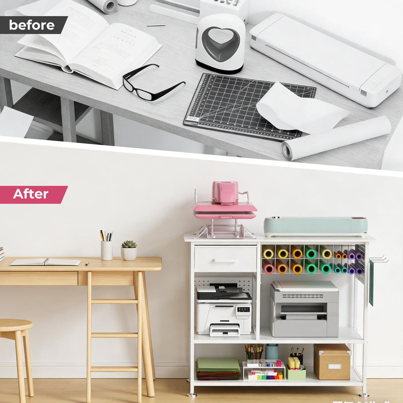 Large Heat Press Table With Charging Station, Movable Workbench For Diy Sublimation - White by HouseOfZazla