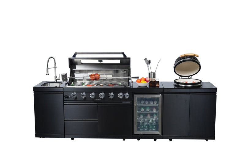 115-Inch Stainless Steel Outdoor Kitchen Barbecue Island Grill with Granite Countertops - Black, photo 8 of 10