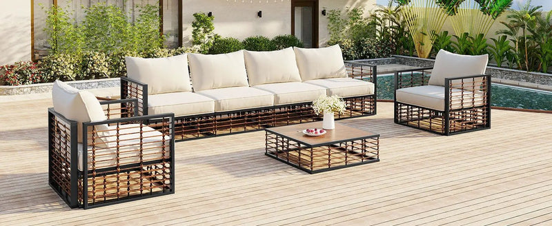 TOPMAX Modern Minimalist 7-Piece Metal Patio Sectional Sofa Set by HouseOfZazla
