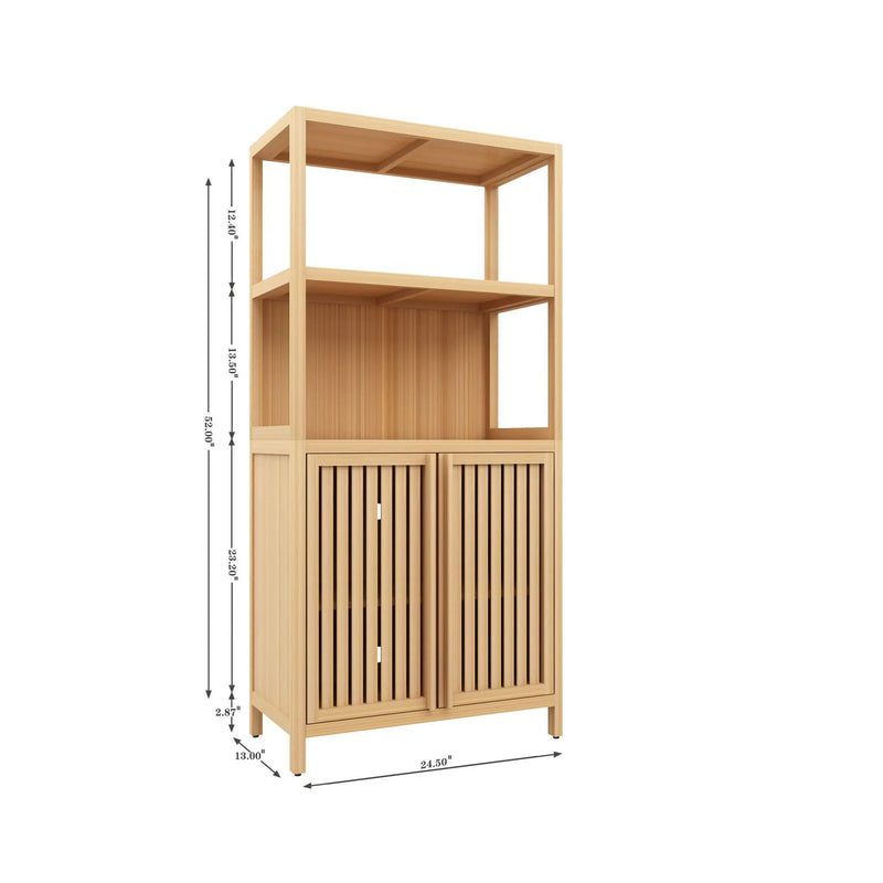 Neutral - Bamboo Storage Cabinet Freestanding With 2 Doors For Bathroom, Living Room, Kitchen, And Entryway - Neutral by HouseOfZazla