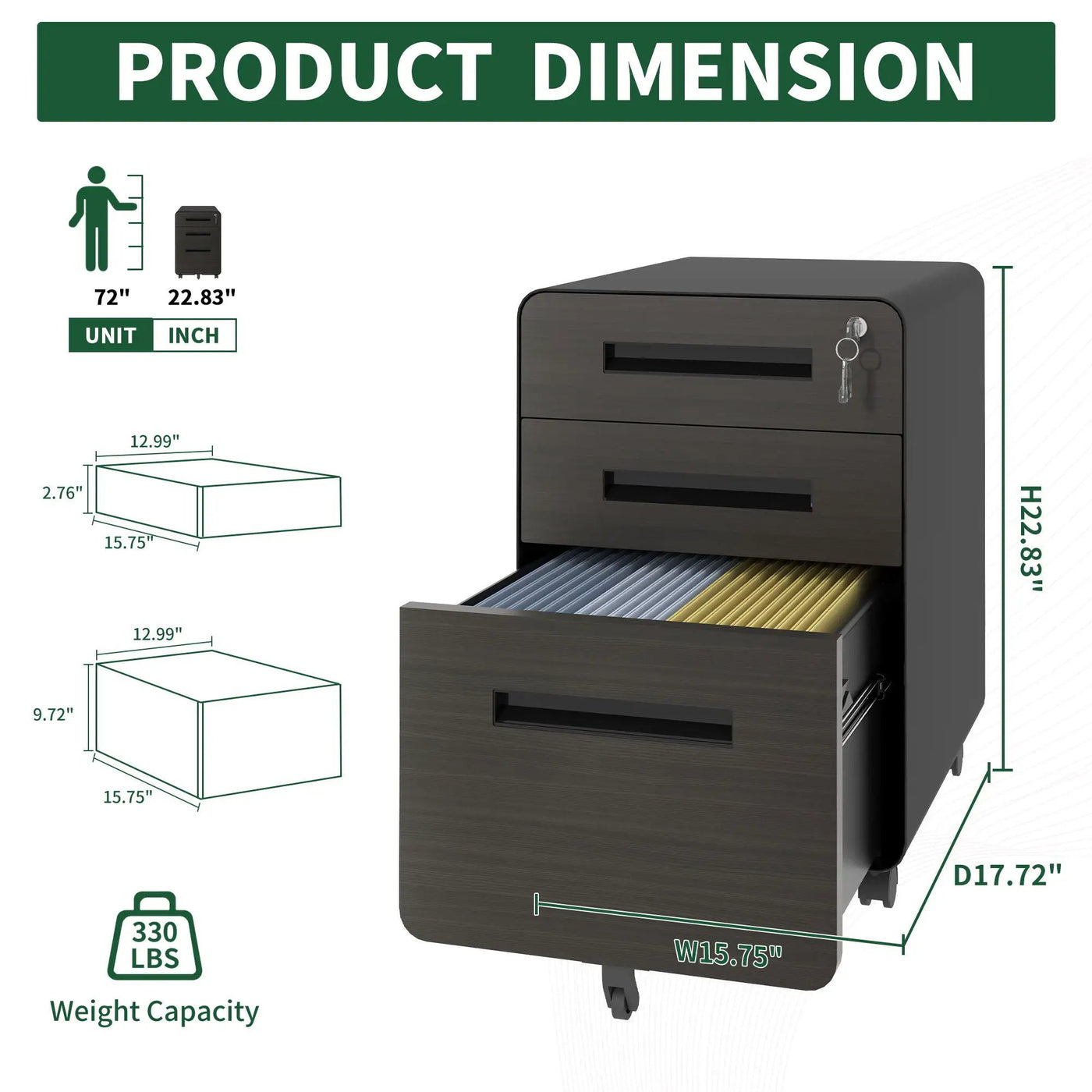 3-Drawer Mobile File Cabinet with Lock and Casters by HouseOfZazla