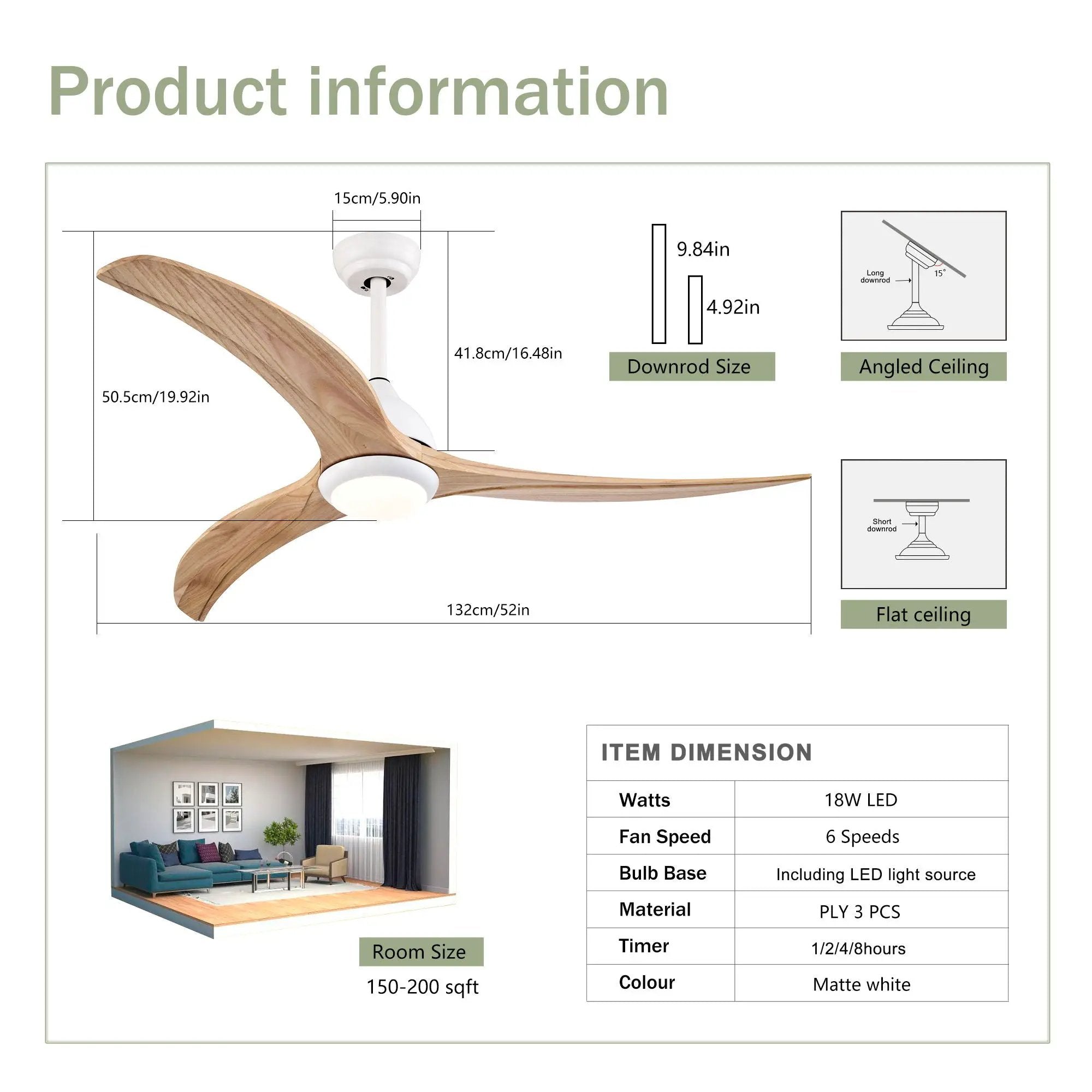 Indoor Outdoor Ceiling Fan With Light With Remote Control, Noiseless Reversible Motor, 6 Speed, 3 Color by Unique Piece Furniture
