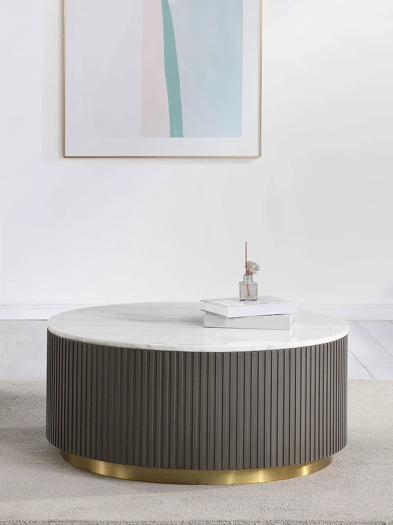 Jason Round White Marble Top Coffee Table Charcoal by Unique Piece Furniture