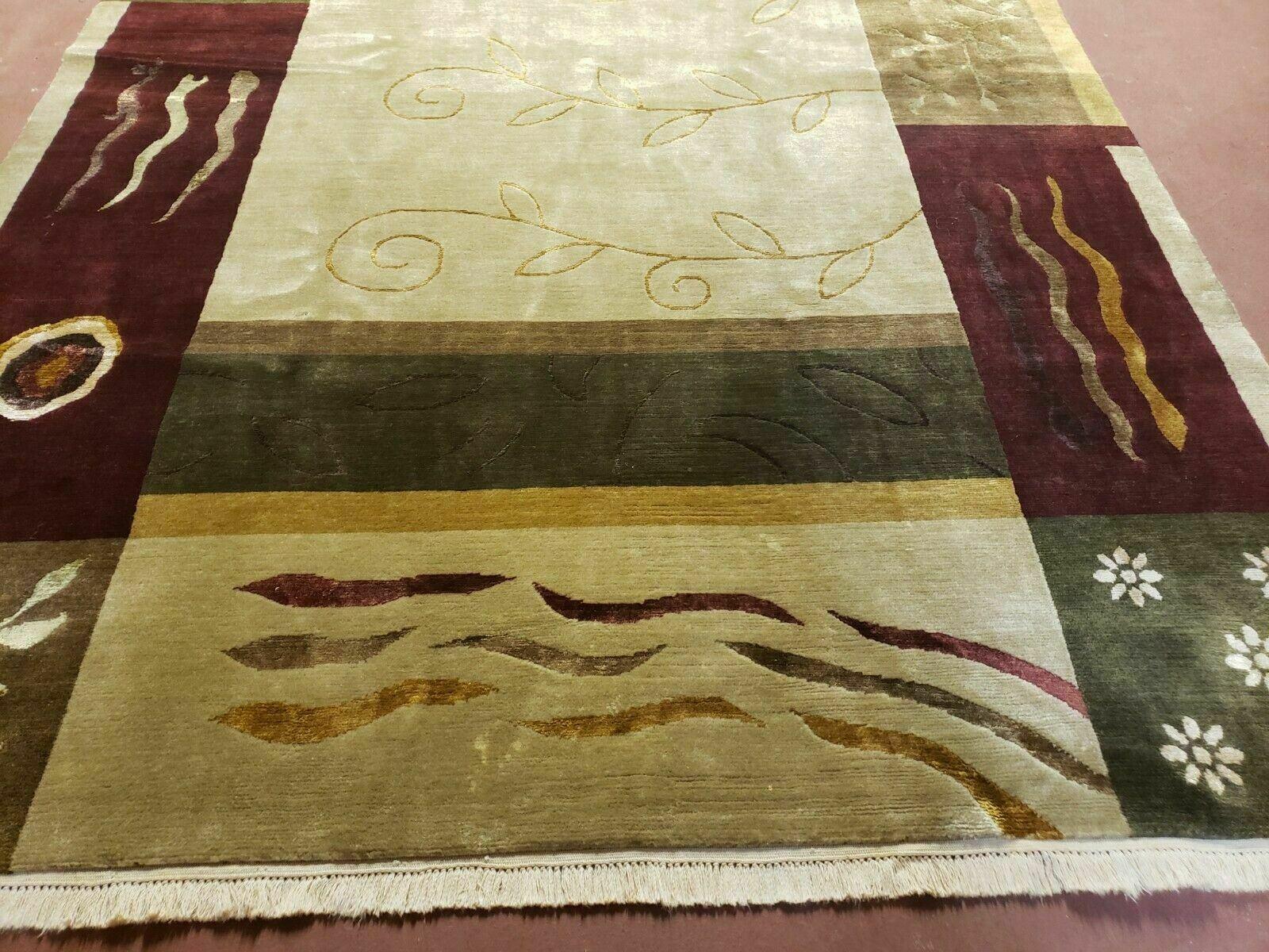 6' X 9' Modern Handmade Tibetan Nepal Wool & Silk Rug Decorative Abstract Gold by Jewel Rugs