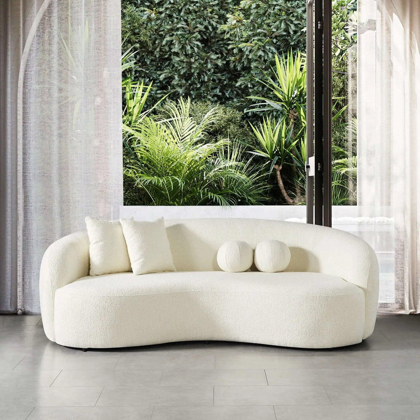 Drake - Japandi Style Curvy Boucle Sofa by HouseOfZazla