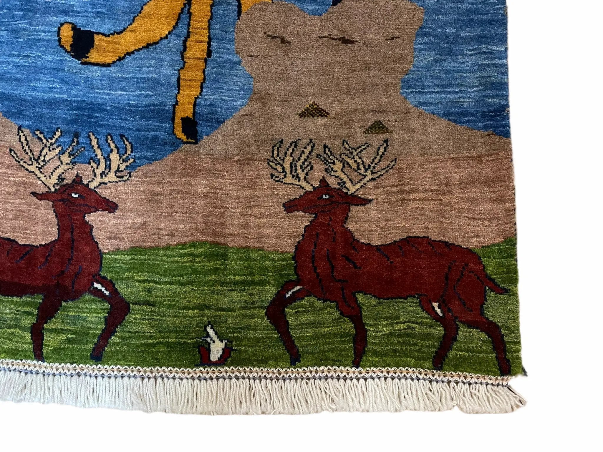 3 x 5 Handmade New Vintage Wool Blue Rug Leopard Lion Jaguar Deer Organic Dyes by Jewel Rugs