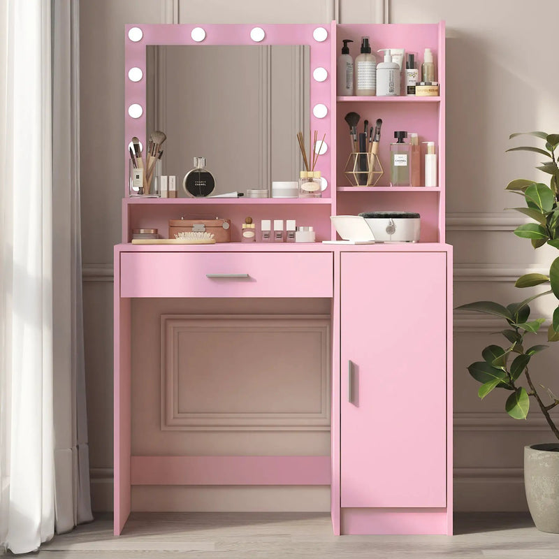 Pink Vanity Desk with Mirror & Light by HouseOfZazla