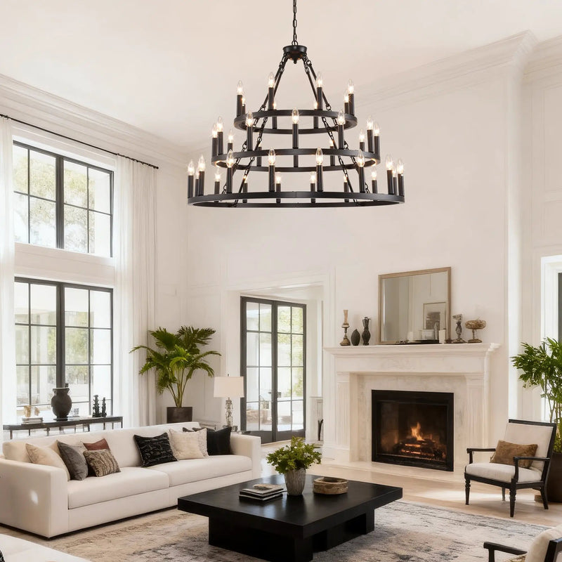 39.37 Inch 3-Tiers Wagon Wheel Chandelier by HouseOfZazla