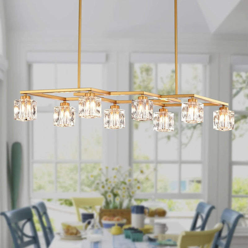 Crystal Chandelier For Dining Room, 8 Light Kitchen Chandelier Light Fixture Modern Metal Industrial Chandeliers For Farmhouse Entryway Living Room (8*G9 Bulbs Included) - Matte Gold by Unique Piece Furniture