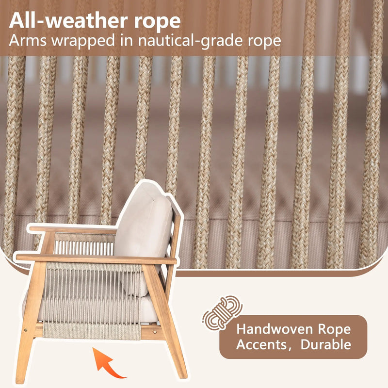 Outdoor Acacia Wood and Rope 3 Seater Patio Sofa by HouseOfZazla