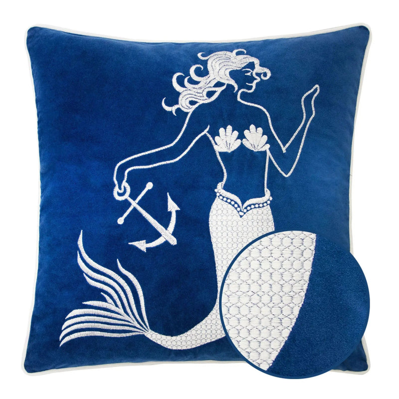 Liz Mermaid Pillow Cover With Matching Back And Hidden Zipper - Indigo by Unique Piece Furniture