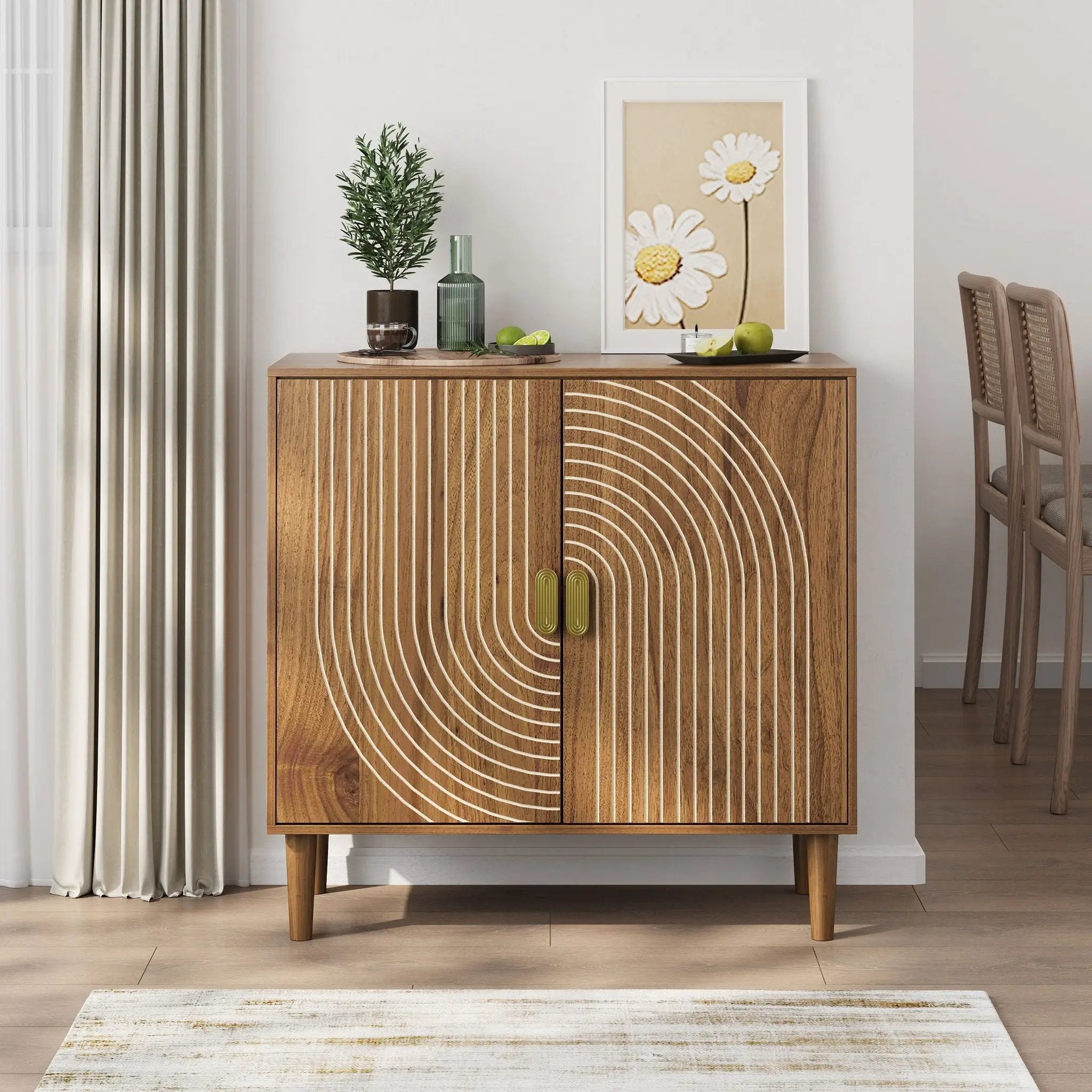 Buffet Cabinet With Line Groove Design, Sideboard Buffet Cabinet With Storage, Multifunctional Accent Cabinet For Living Room, Entryway, Hallway, Office, Kitchen - Brown by HouseOfZazla