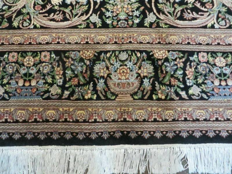 8' X 10' Vintage Handmade Pakistani Floral Wool Rug Black Nice by Jewel Rugs