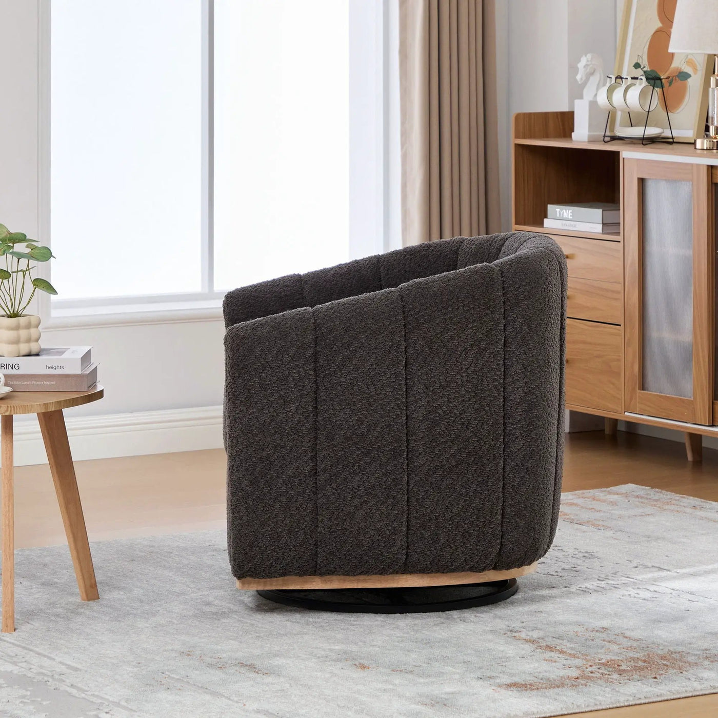 Swivel Upholstered Barrel Chair With Metal Base by HouseOfZazla