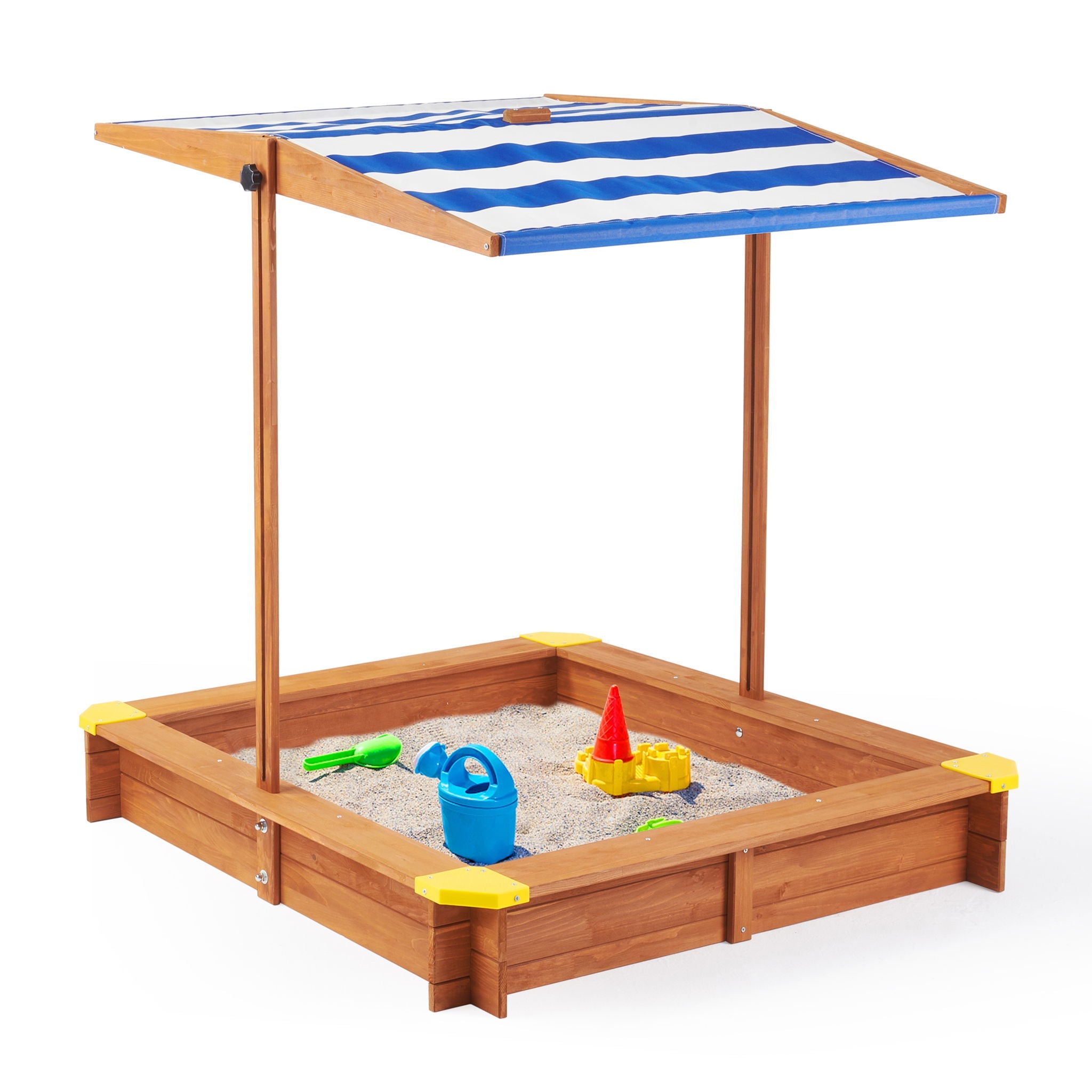 Kids Sandbox With Cover, Sand Box With Adjustable Canopy, Large Outdoor Cedar Sandpit For Backyard Play - Reddish Brown by HouseOfZazla