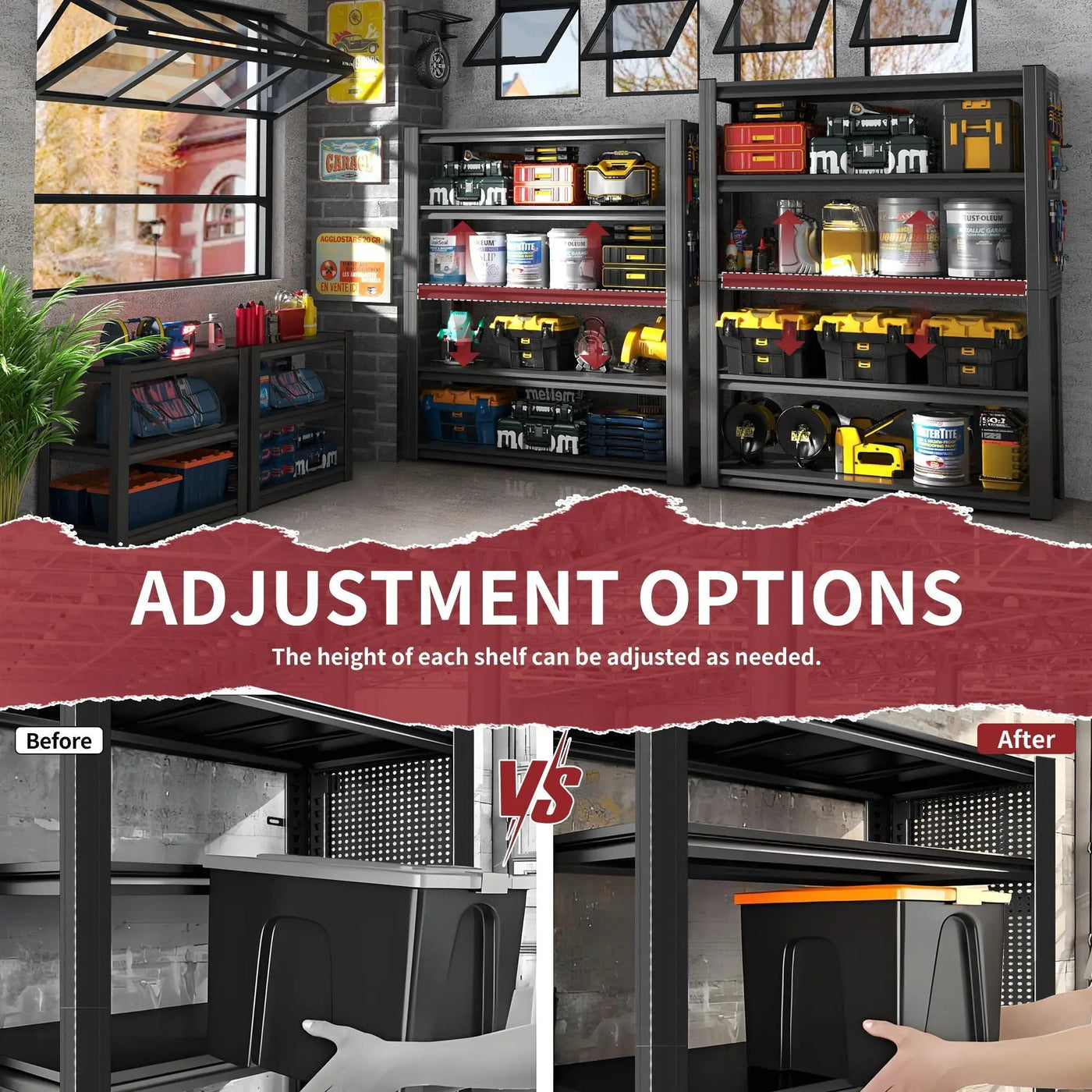 Industrial 5-Tier Adjustable Shelving Unit With Pegboard Heavy-Duty Storage by HouseOfZazla