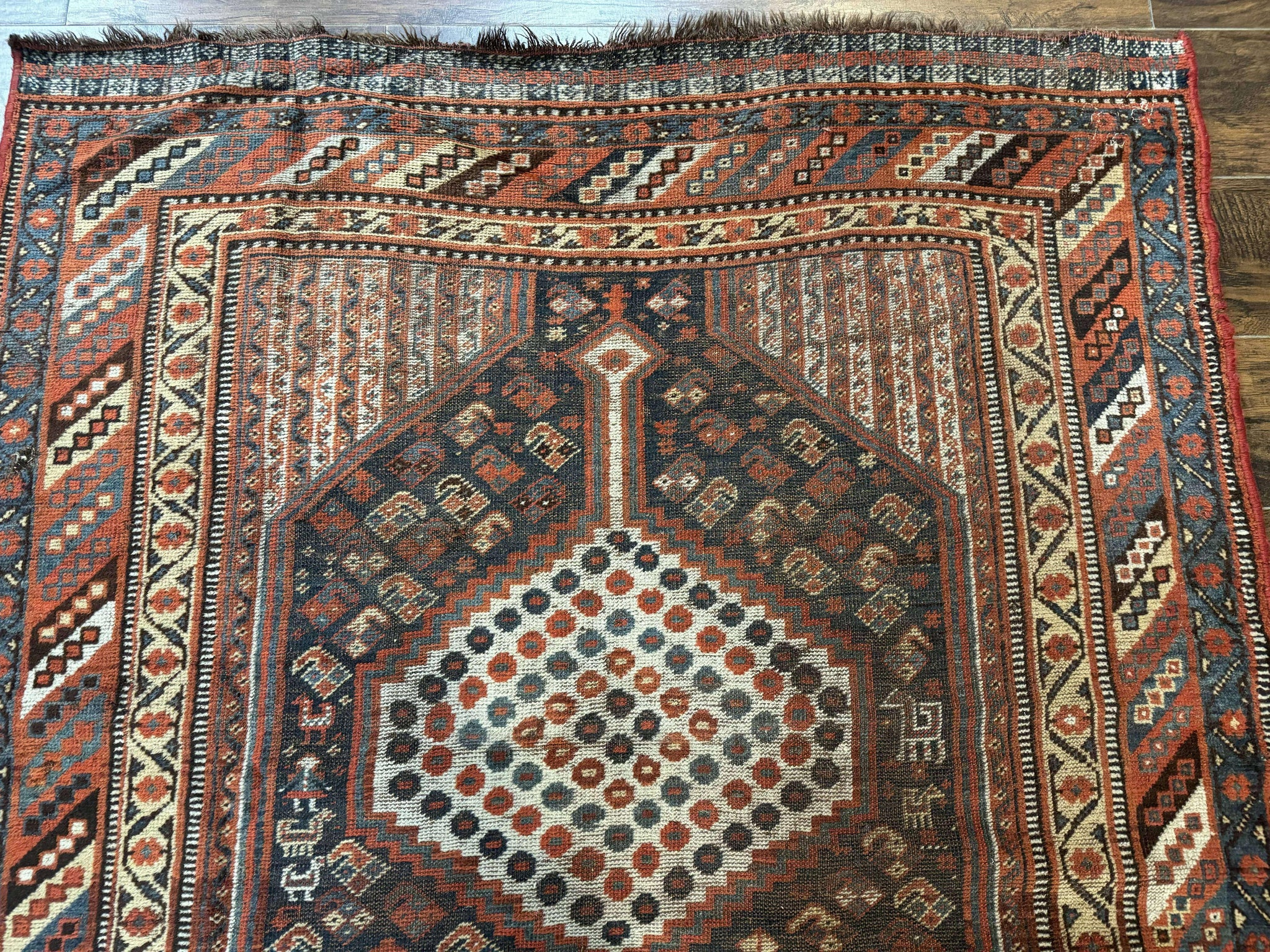 Antique Persian Shiraz Rug 5x8, Khamseh Tribal Wool 1920s Carpet, Navy Blue by Jewel Rugs
